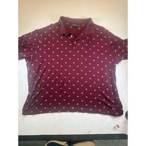 Polo Ralph Lauren Performance Polo Shirt Men 4XB Burgundy Shield All Over Print